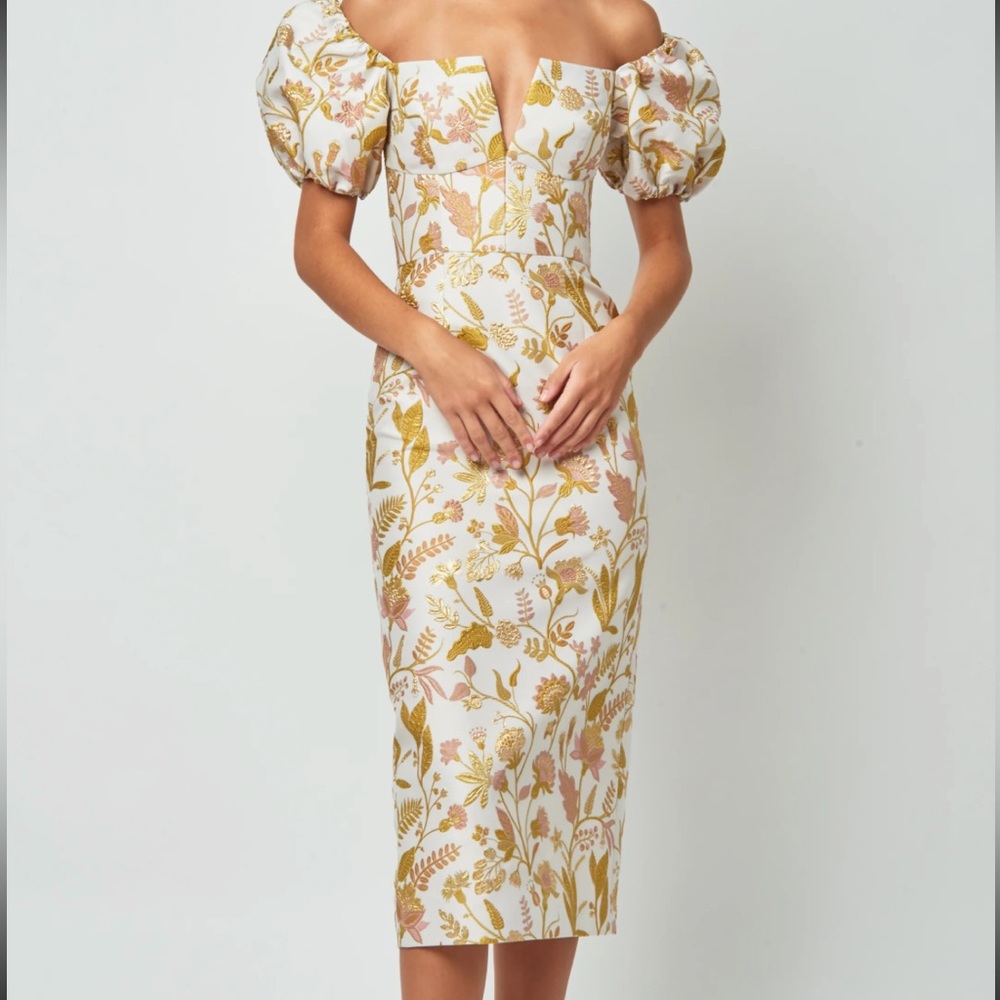 Markarian pink and gold brocade dress. Size 6.